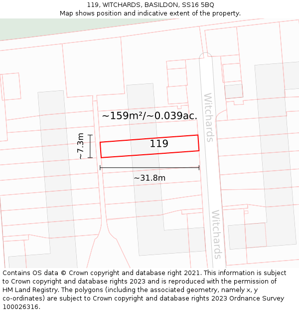 119, WITCHARDS, BASILDON, SS16 5BQ: Plot and title map