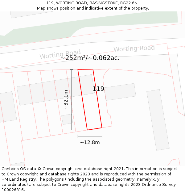 119, WORTING ROAD, BASINGSTOKE, RG22 6NL: Plot and title map