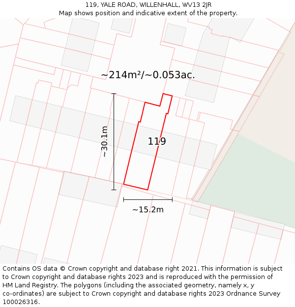 119, YALE ROAD, WILLENHALL, WV13 2JR: Plot and title map