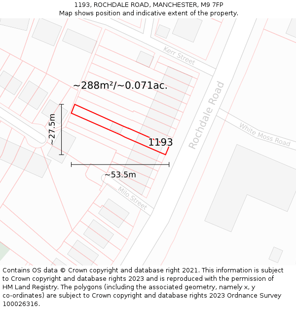 1193, ROCHDALE ROAD, MANCHESTER, M9 7FP: Plot and title map