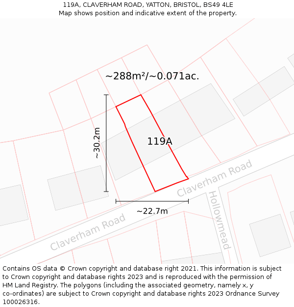 119A, CLAVERHAM ROAD, YATTON, BRISTOL, BS49 4LE: Plot and title map