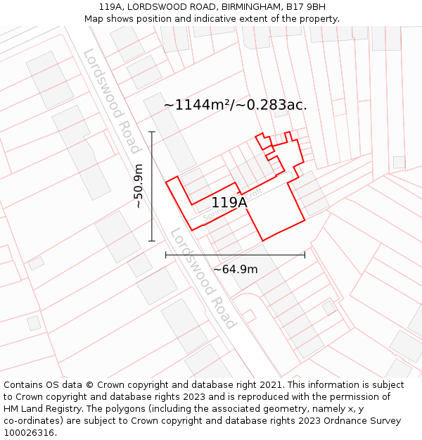 119A, LORDSWOOD ROAD, BIRMINGHAM, B17 9BH: Plot and title map
