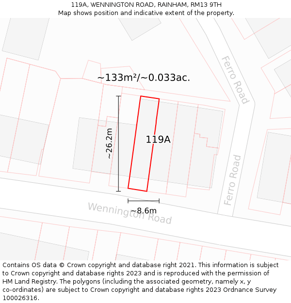 119A, WENNINGTON ROAD, RAINHAM, RM13 9TH: Plot and title map