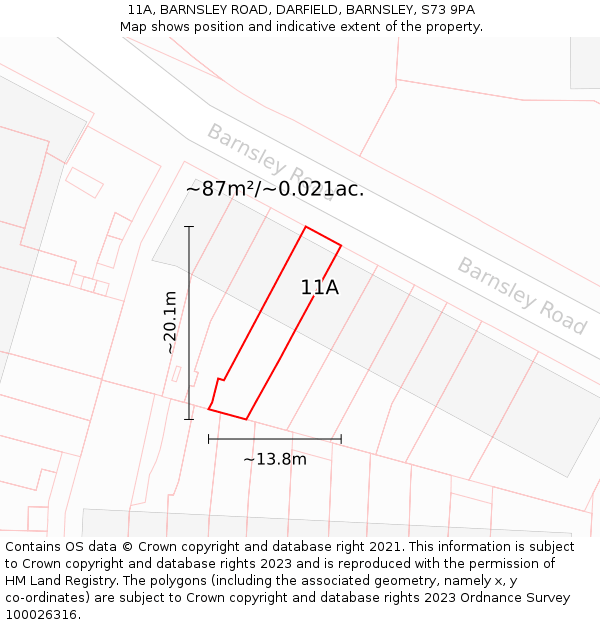 11A, BARNSLEY ROAD, DARFIELD, BARNSLEY, S73 9PA: Plot and title map
