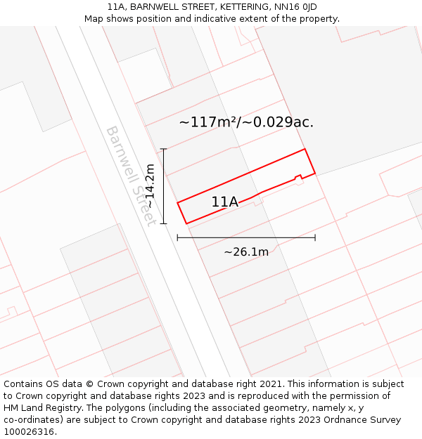 11A, BARNWELL STREET, KETTERING, NN16 0JD: Plot and title map