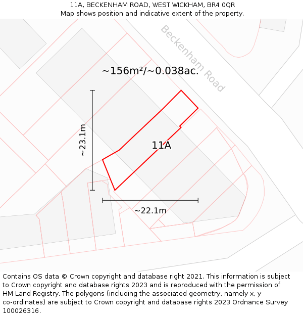 11A, BECKENHAM ROAD, WEST WICKHAM, BR4 0QR: Plot and title map
