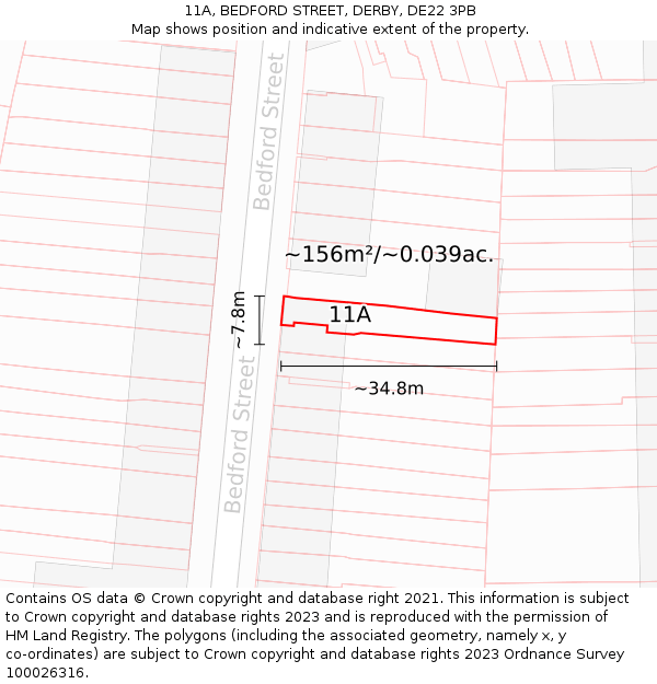 11A, BEDFORD STREET, DERBY, DE22 3PB: Plot and title map
