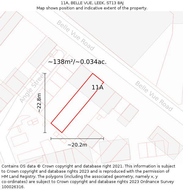 11A, BELLE VUE, LEEK, ST13 8AJ: Plot and title map