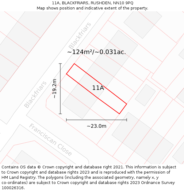 11A, BLACKFRIARS, RUSHDEN, NN10 9PQ: Plot and title map