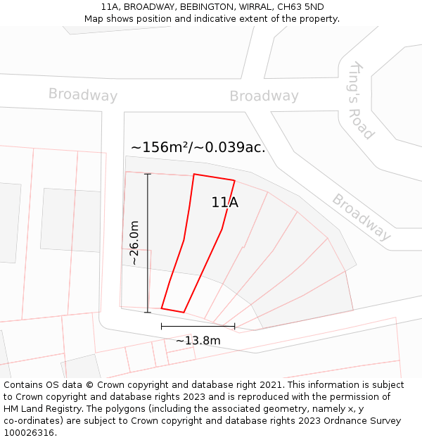 11A, BROADWAY, BEBINGTON, WIRRAL, CH63 5ND: Plot and title map