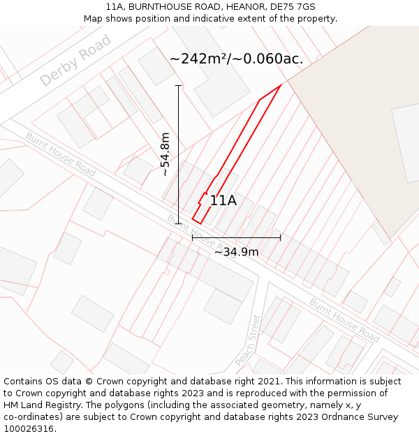 11A, BURNTHOUSE ROAD, HEANOR, DE75 7GS: Plot and title map