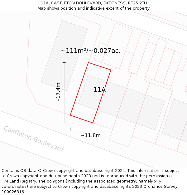 11A, CASTLETON BOULEVARD, SKEGNESS, PE25 2TU: Plot and title map