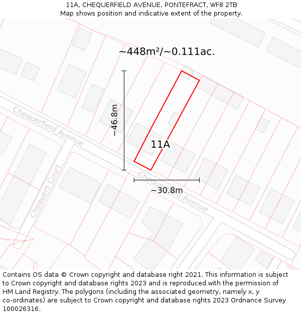 11A, CHEQUERFIELD AVENUE, PONTEFRACT, WF8 2TB: Plot and title map