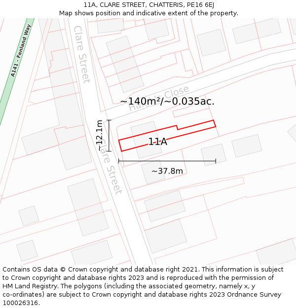 11A, CLARE STREET, CHATTERIS, PE16 6EJ: Plot and title map