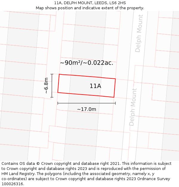 11A, DELPH MOUNT, LEEDS, LS6 2HS: Plot and title map