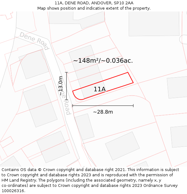 11A, DENE ROAD, ANDOVER, SP10 2AA: Plot and title map