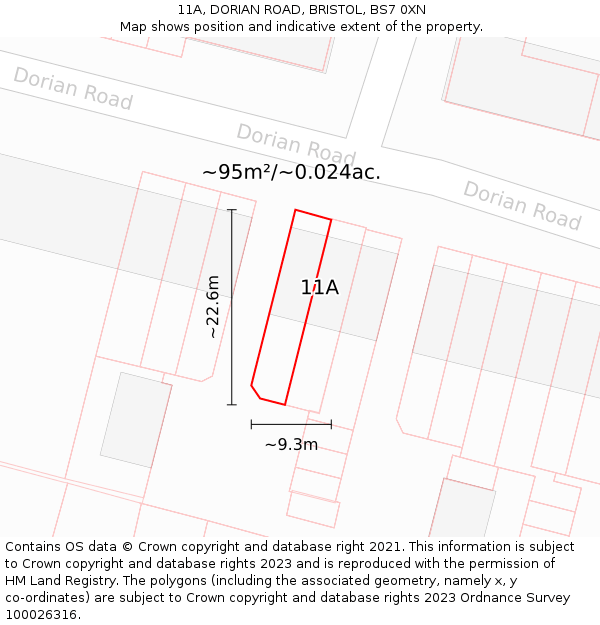 11A, DORIAN ROAD, BRISTOL, BS7 0XN: Plot and title map