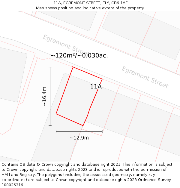 11A, EGREMONT STREET, ELY, CB6 1AE: Plot and title map