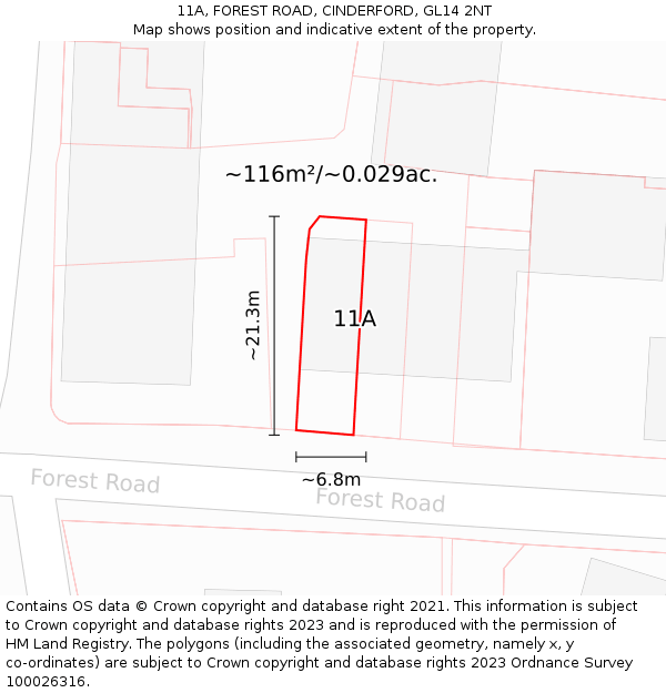 11A, FOREST ROAD, CINDERFORD, GL14 2NT: Plot and title map