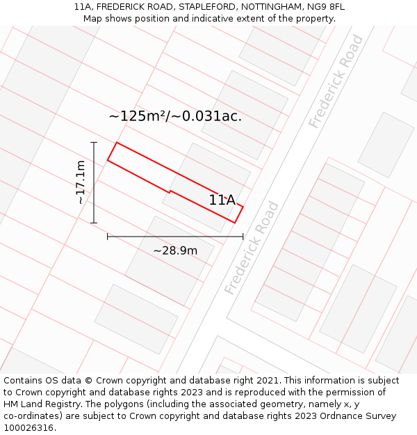11A, FREDERICK ROAD, STAPLEFORD, NOTTINGHAM, NG9 8FL: Plot and title map