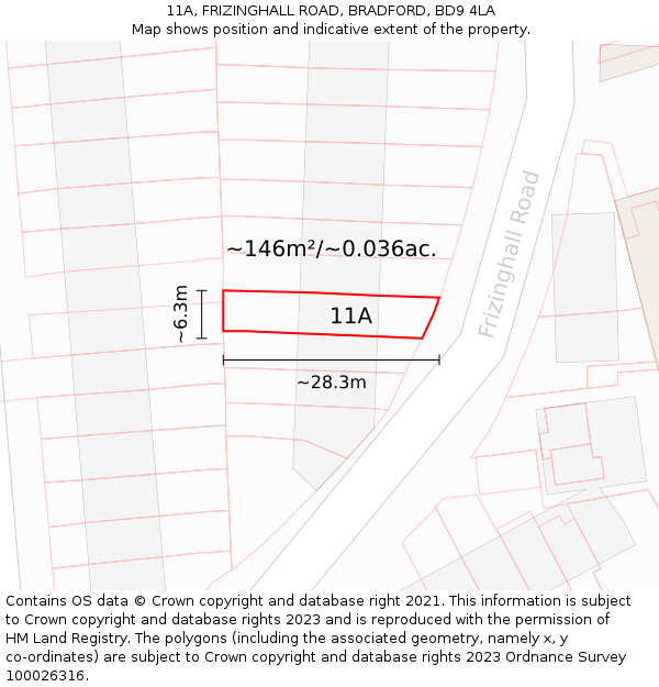 11A, FRIZINGHALL ROAD, BRADFORD, BD9 4LA: Plot and title map