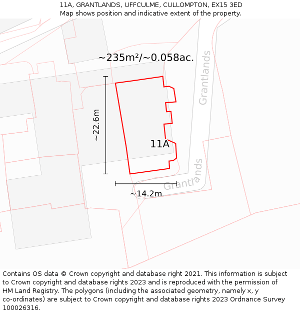 11A, GRANTLANDS, UFFCULME, CULLOMPTON, EX15 3ED: Plot and title map
