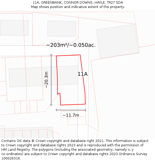 11A, GREENBANK, CONNOR DOWNS, HAYLE, TR27 5DA: Plot and title map
