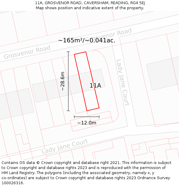 11A, GROSVENOR ROAD, CAVERSHAM, READING, RG4 5EJ: Plot and title map