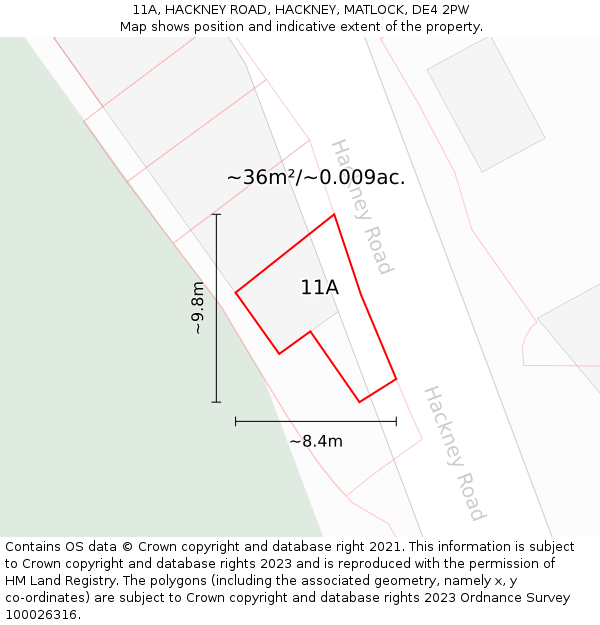 11A, HACKNEY ROAD, HACKNEY, MATLOCK, DE4 2PW: Plot and title map
