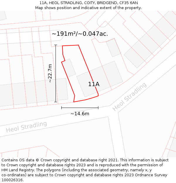 11A, HEOL STRADLING, COITY, BRIDGEND, CF35 6AN: Plot and title map