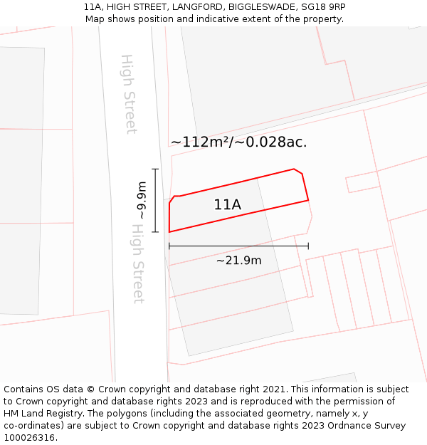 11A, HIGH STREET, LANGFORD, BIGGLESWADE, SG18 9RP: Plot and title map
