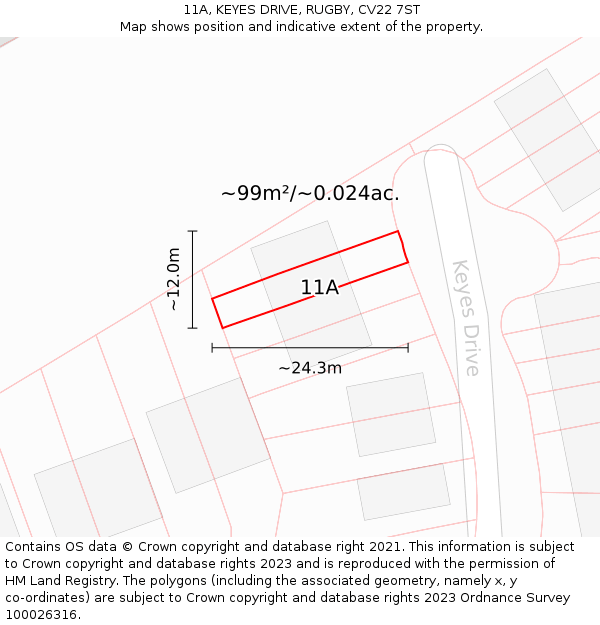 11A, KEYES DRIVE, RUGBY, CV22 7ST: Plot and title map