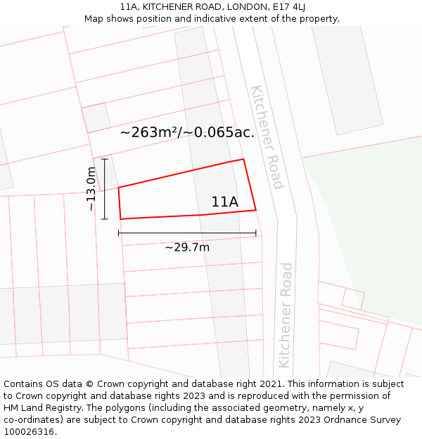 11A, KITCHENER ROAD, LONDON, E17 4LJ: Plot and title map