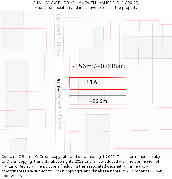 11A, LANGWITH DRIVE, LANGWITH, MANSFIELD, NG20 9DJ: Plot and title map