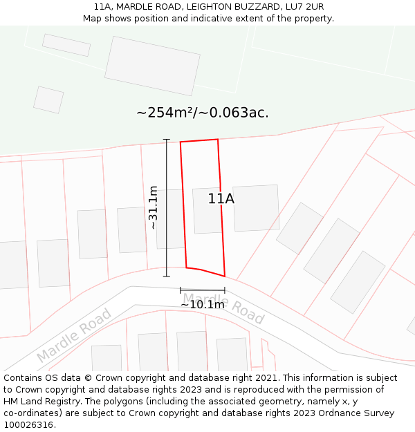 11A, MARDLE ROAD, LEIGHTON BUZZARD, LU7 2UR: Plot and title map