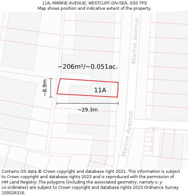 11A, MARINE AVENUE, WESTCLIFF-ON-SEA, SS0 7PS: Plot and title map