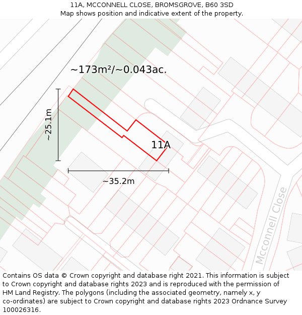 11A, MCCONNELL CLOSE, BROMSGROVE, B60 3SD: Plot and title map