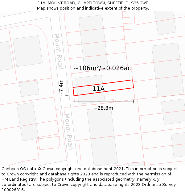 11A, MOUNT ROAD, CHAPELTOWN, SHEFFIELD, S35 2WB: Plot and title map