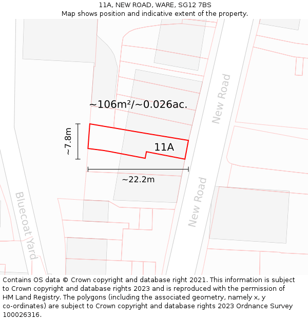 11A, NEW ROAD, WARE, SG12 7BS: Plot and title map