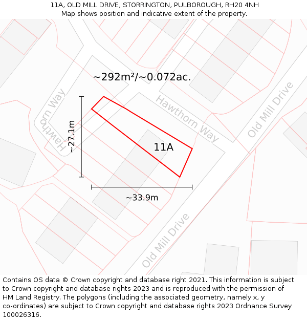11A, OLD MILL DRIVE, STORRINGTON, PULBOROUGH, RH20 4NH: Plot and title map
