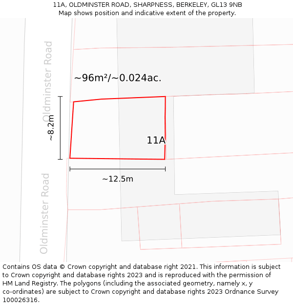 11A, OLDMINSTER ROAD, SHARPNESS, BERKELEY, GL13 9NB: Plot and title map