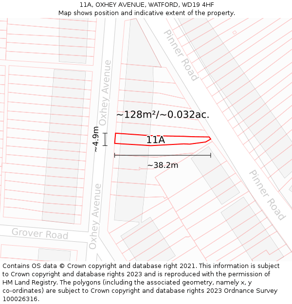 11A, OXHEY AVENUE, WATFORD, WD19 4HF: Plot and title map