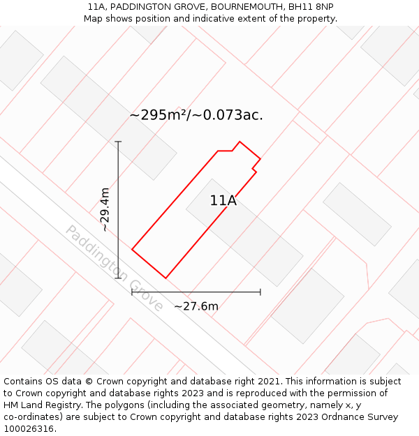 11A, PADDINGTON GROVE, BOURNEMOUTH, BH11 8NP: Plot and title map