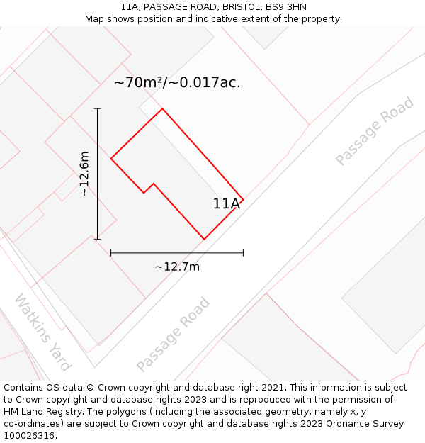 11A, PASSAGE ROAD, BRISTOL, BS9 3HN: Plot and title map