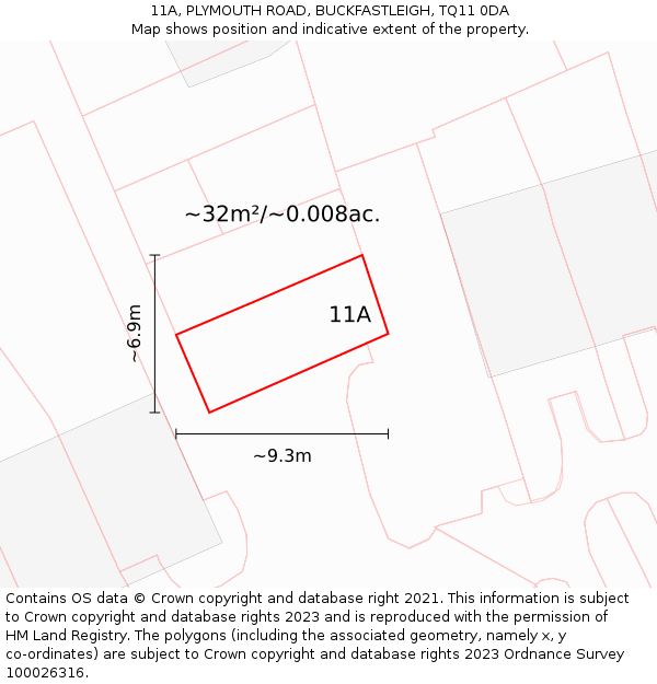 11A, PLYMOUTH ROAD, BUCKFASTLEIGH, TQ11 0DA: Plot and title map