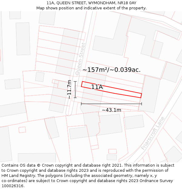 11A, QUEEN STREET, WYMONDHAM, NR18 0AY: Plot and title map