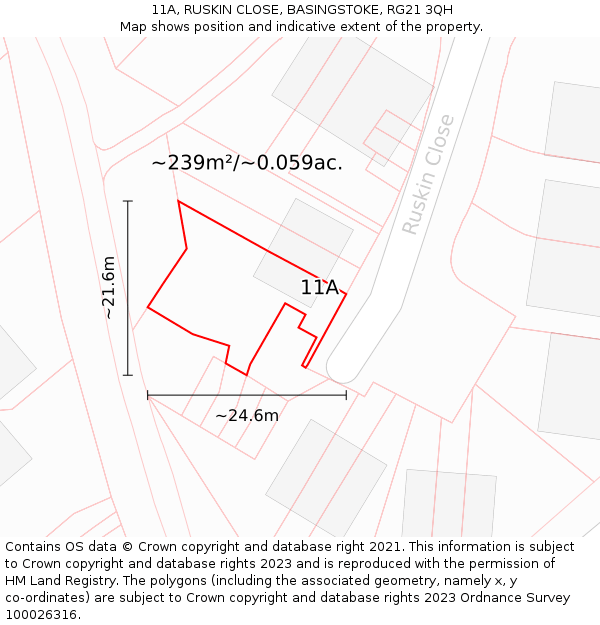 11A, RUSKIN CLOSE, BASINGSTOKE, RG21 3QH: Plot and title map