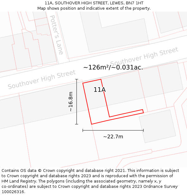 11A, SOUTHOVER HIGH STREET, LEWES, BN7 1HT: Plot and title map