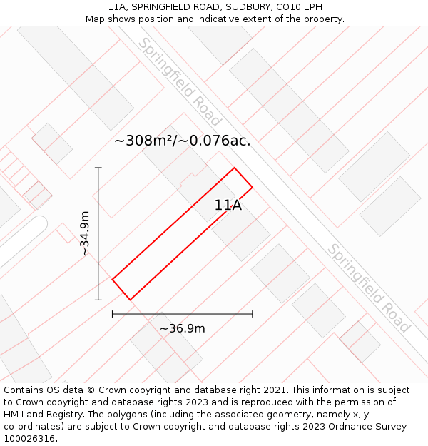 11A, SPRINGFIELD ROAD, SUDBURY, CO10 1PH: Plot and title map