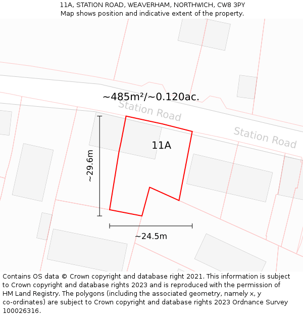 11A, STATION ROAD, WEAVERHAM, NORTHWICH, CW8 3PY: Plot and title map